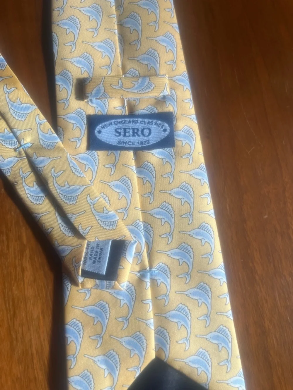 Sero New England Classics Yellow with Blue Sailfish/Marlin 100% Silk Tie